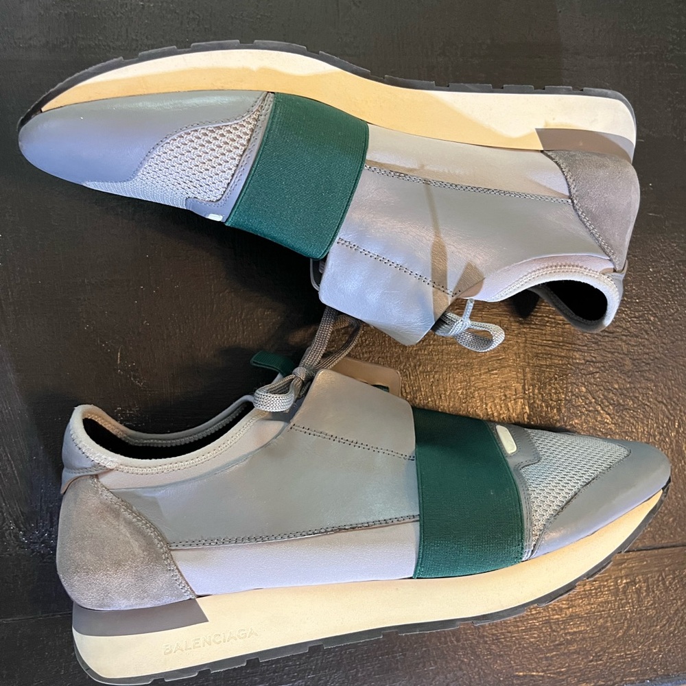 Balenciaga Gray and Green Sneakers with Modern Design